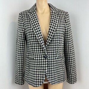 Vintage Houndstooth Black White Wool Blend Women’s Blazer Jacket Coat Shacket M